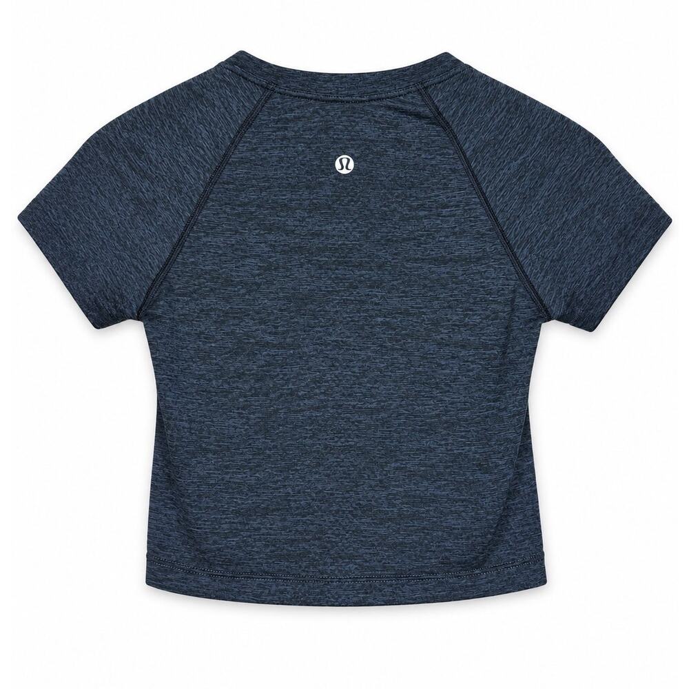 Lululemon Heathered Navy Blue Short Sleeve Cropped Athletic Top Size 4